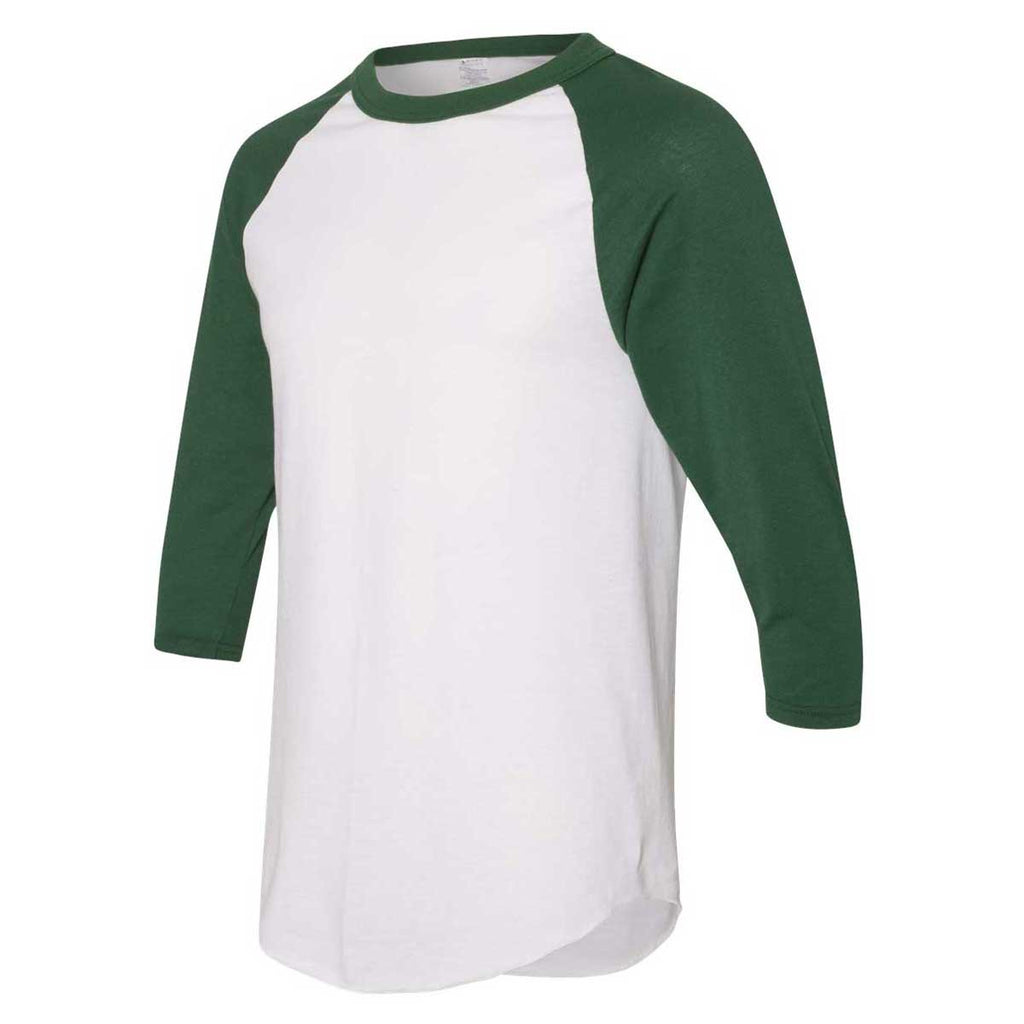 Augusta Sportswear Men's White/Dark Green Three-Quarter Raglan Sleeve Baseball Jersey