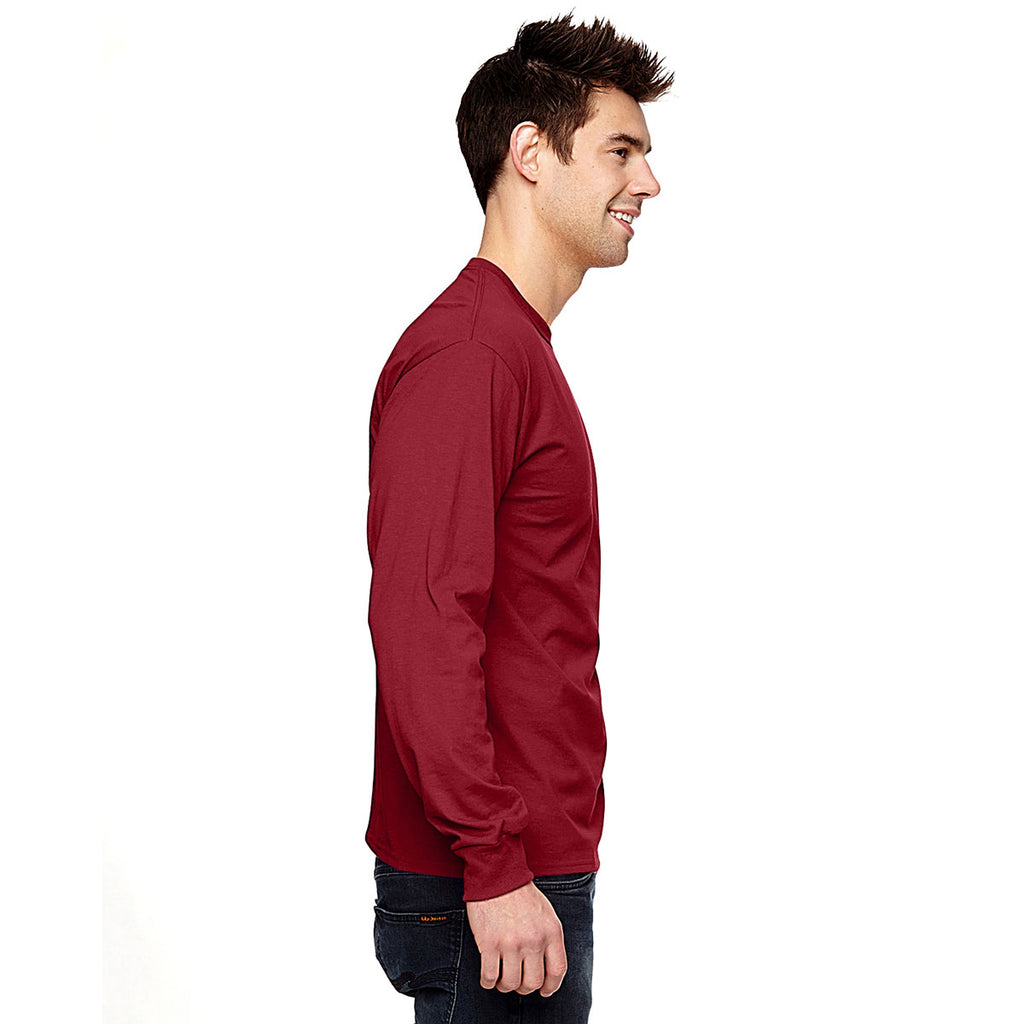 Fruit of the Loom Men's Crimson 5 oz. HD Cotton Long-Sleeve T-Shirt