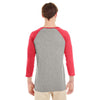 Jerzees Men's Oxford/Fiery Red Heather 4.5 Oz Tri-Blend Baseball Raglan