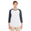 Jerzees Men's White Heather/Black Heather 4.5 Oz Tri-Blend Baseball Raglan