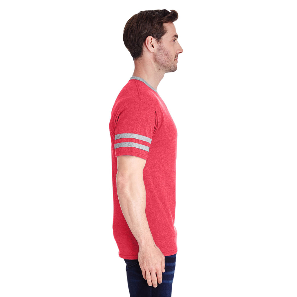 Jerzees Men's Fiery Red Heather/Oxford 4.5 Oz. Tri-Blend Varsity Ringer T-Shirt