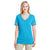 Jerzees Women's Caribbean Blue Heather/Oxford 4.5 Oz Tri-Blend Varsity V-Neck T-Shirt