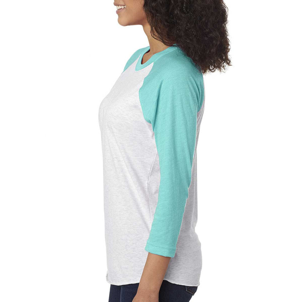 Next Level Unisex Tahiti Blue/Heather White Triblend 3/4-Sleeve Raglan Tee