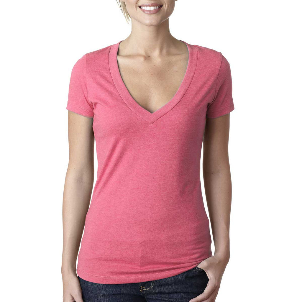 Next Level Women's Hot Pink CVC Deep V Tee