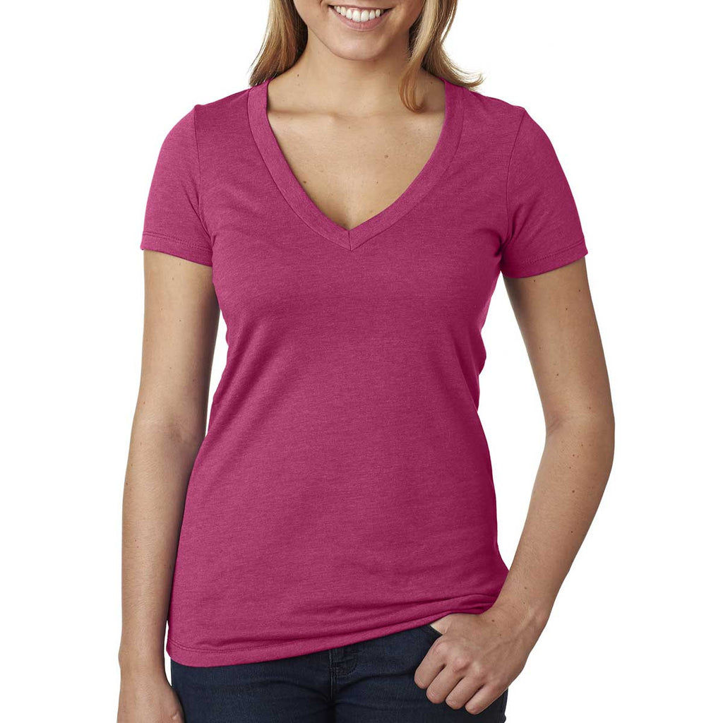 Next Level Women's Raspberry CVC Deep V Tee