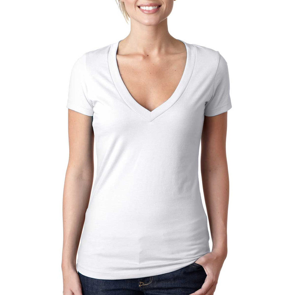 Next Level Women's White CVC Deep V Tee