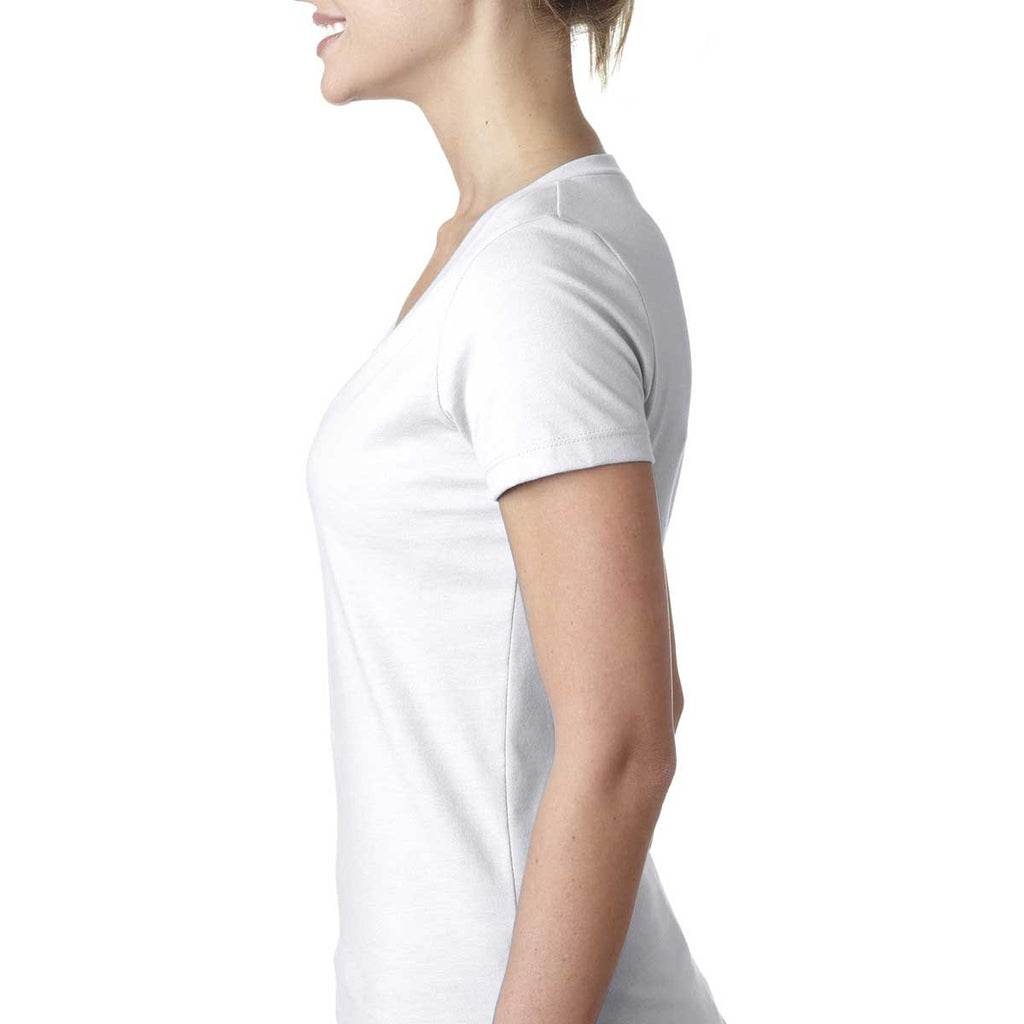 Next Level Women's White CVC Deep V Tee