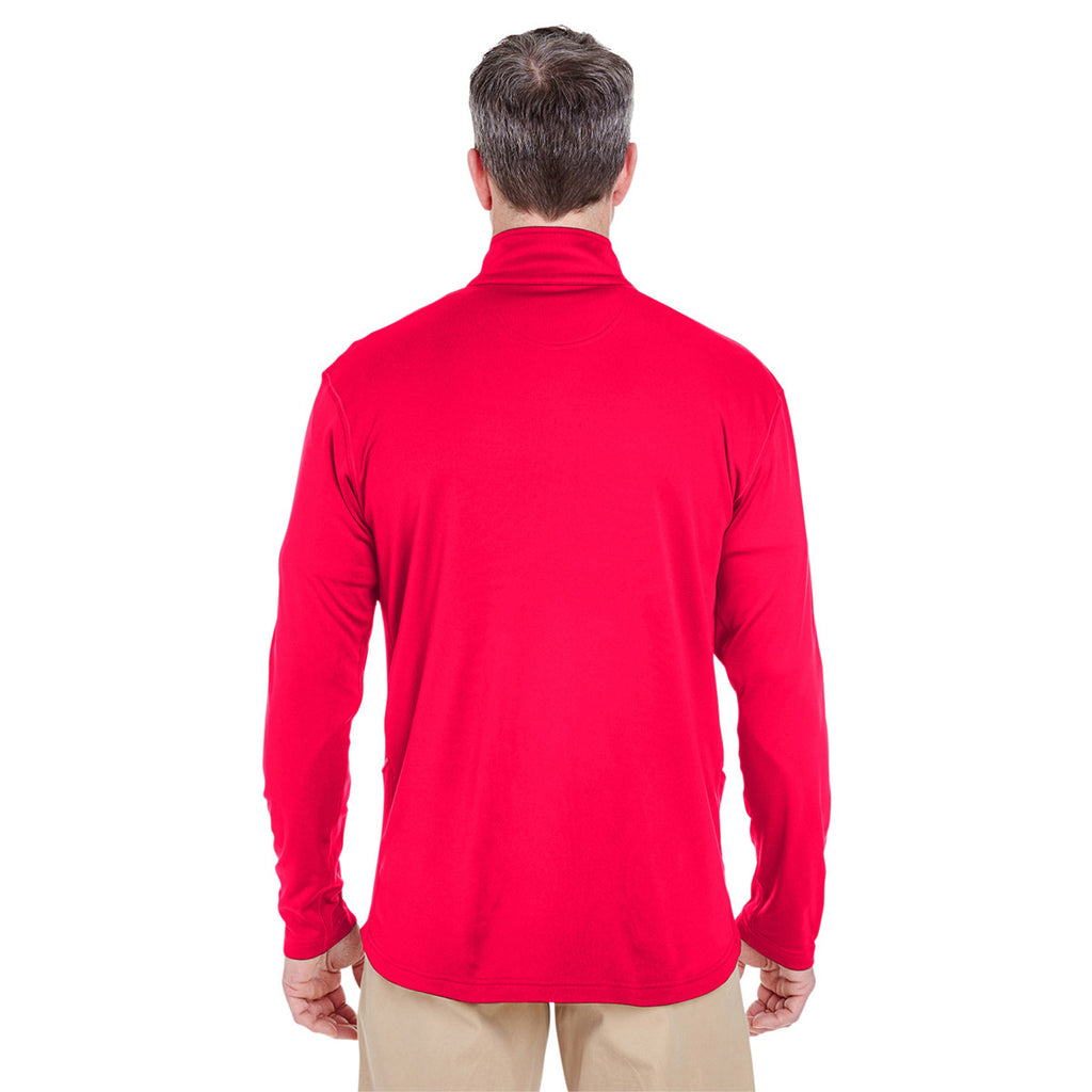 UltraClub Men's Red Cool & Dry Sport Quarter-Zip Pullover