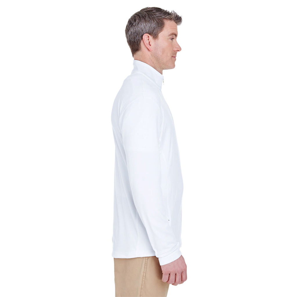 UltraClub Men's White Cool & Dry Sport Quarter-Zip Pullover