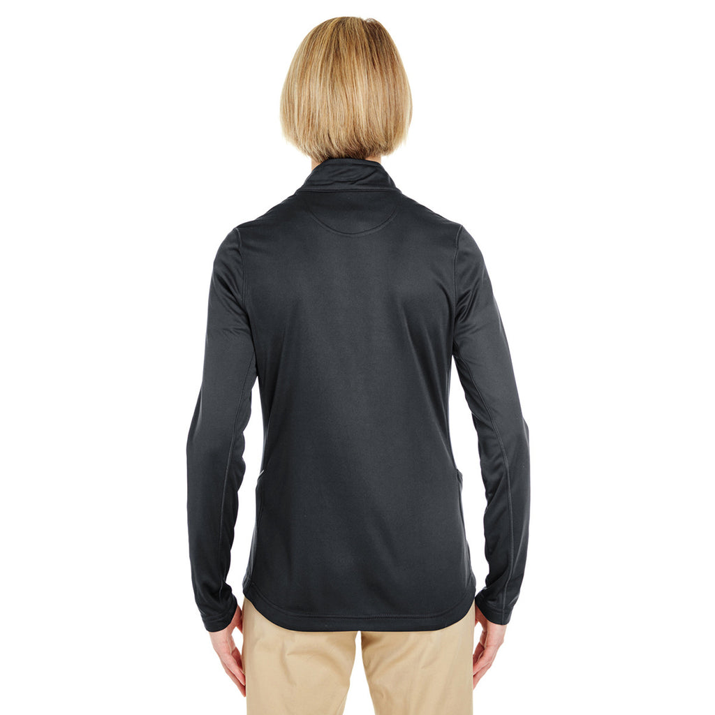 UltraClub Women's Black Cool & Dry Sport Quarter-Zip Pullover