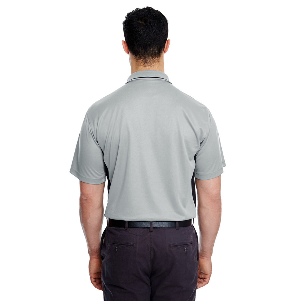 UltraClub Men's Grey/Black Cool & Dry Sport Two-Tone Polo