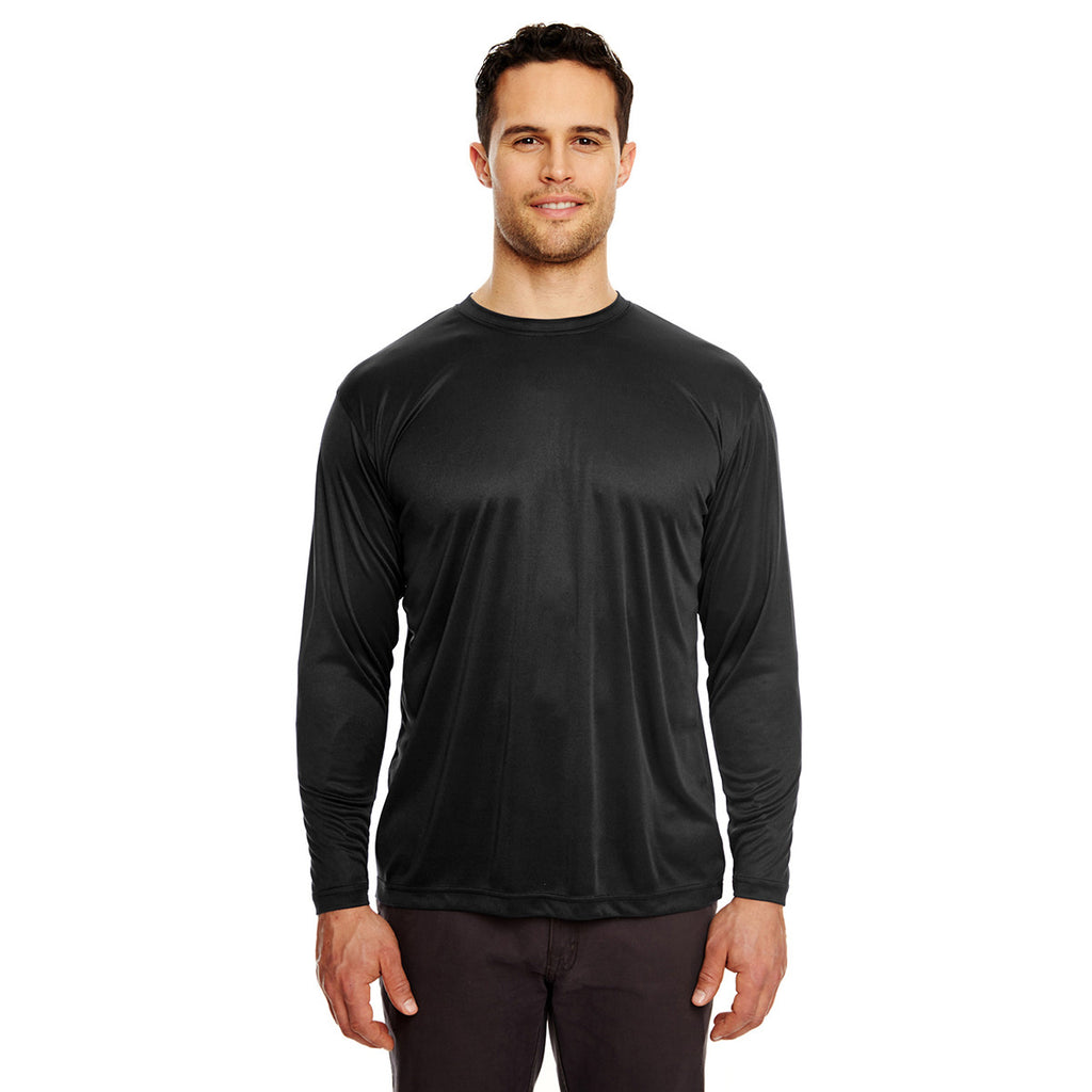 UltraClub Men's Black Cool & Dry Sport Long-Sleeve Performance Interlock T-Shirt