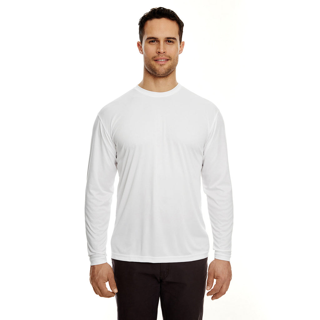 UltraClub Men's White Cool & Dry Sport Long-Sleeve Performance Interlock T-Shirt