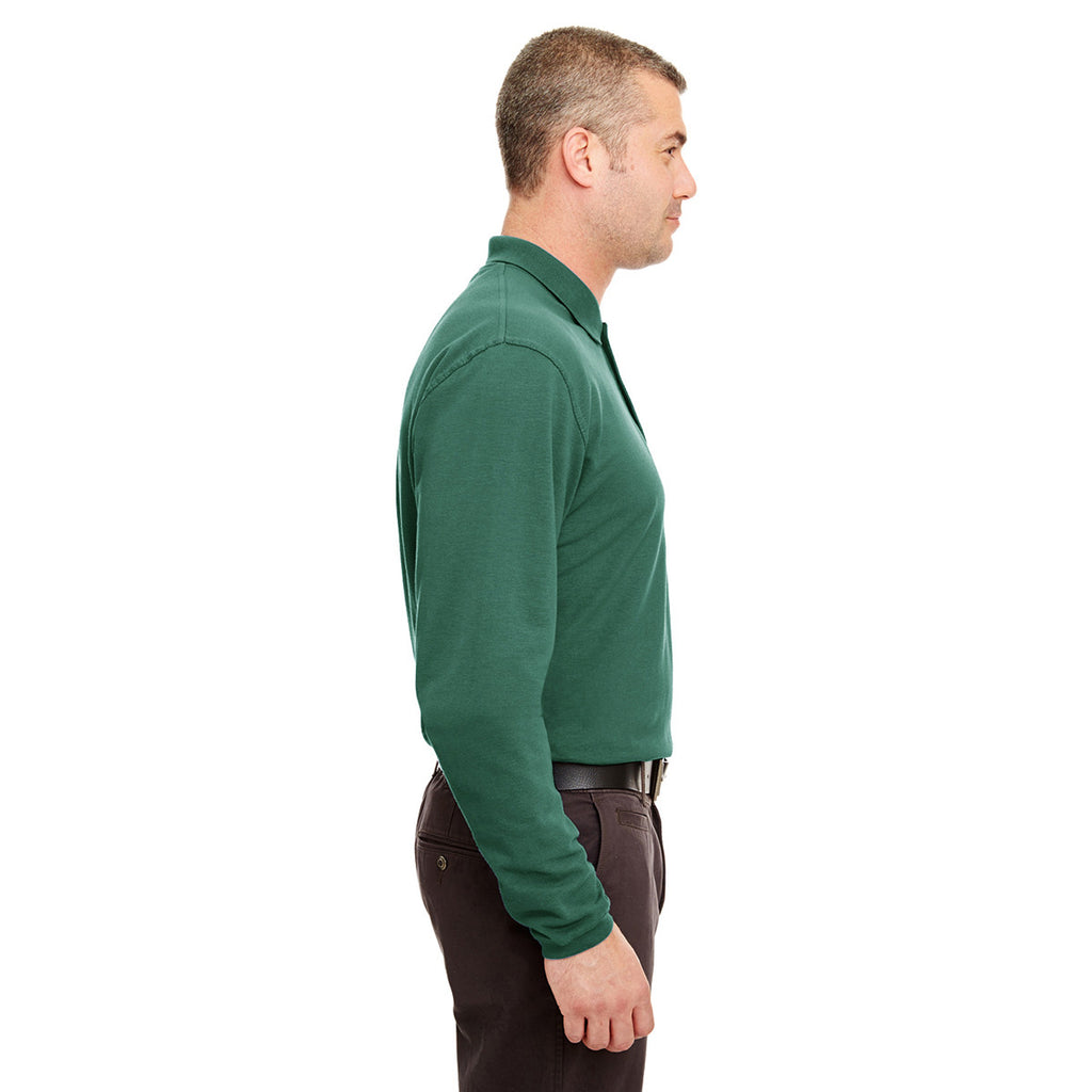 UltraClub Men's Forest Green Long-Sleeve Classic Pique Polo