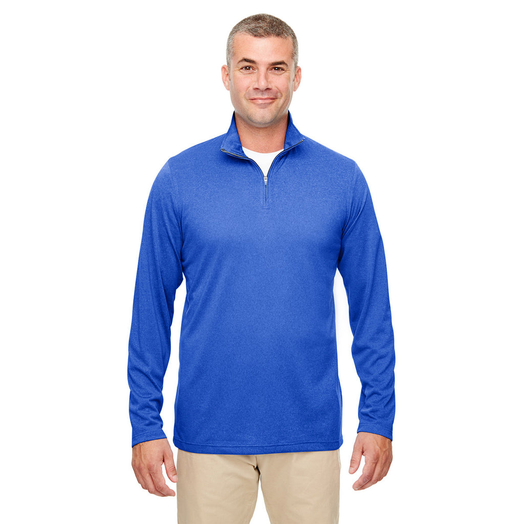 UltraClub Men's Royal Heather Cool & Dry Heathered Performance Quarter-Zip