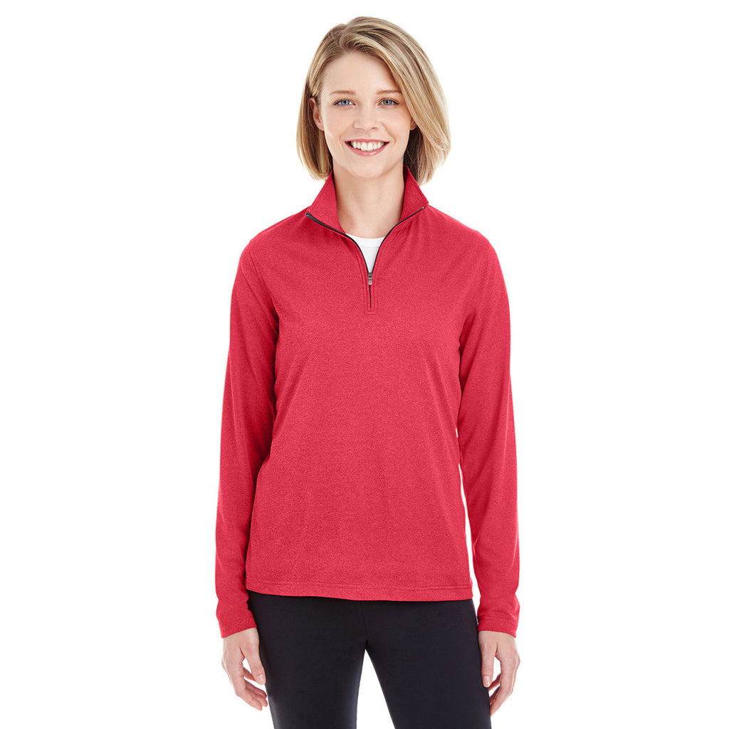 UltraClub Women's Red Heather Cool & Dry Heathered Performance Quarter-Zip