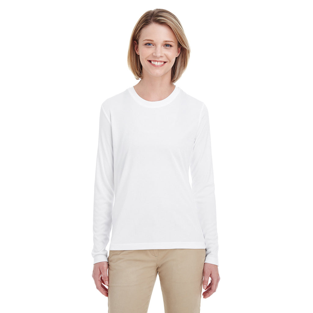 UltraClub Women's White Cool & Dry Performance Long-Sleeve Top