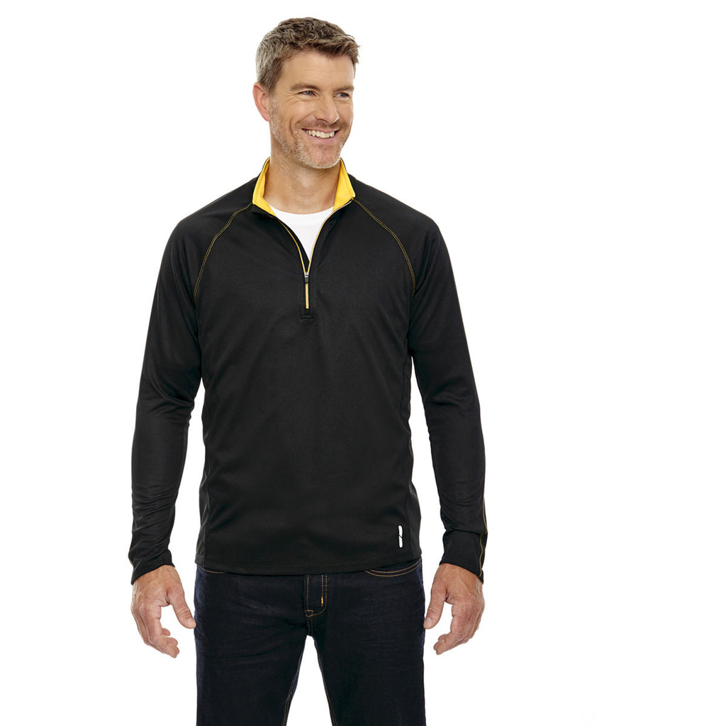 North End Men's Black/Campus Gold Radar Half-Zip Performance Long-Sleeve Top