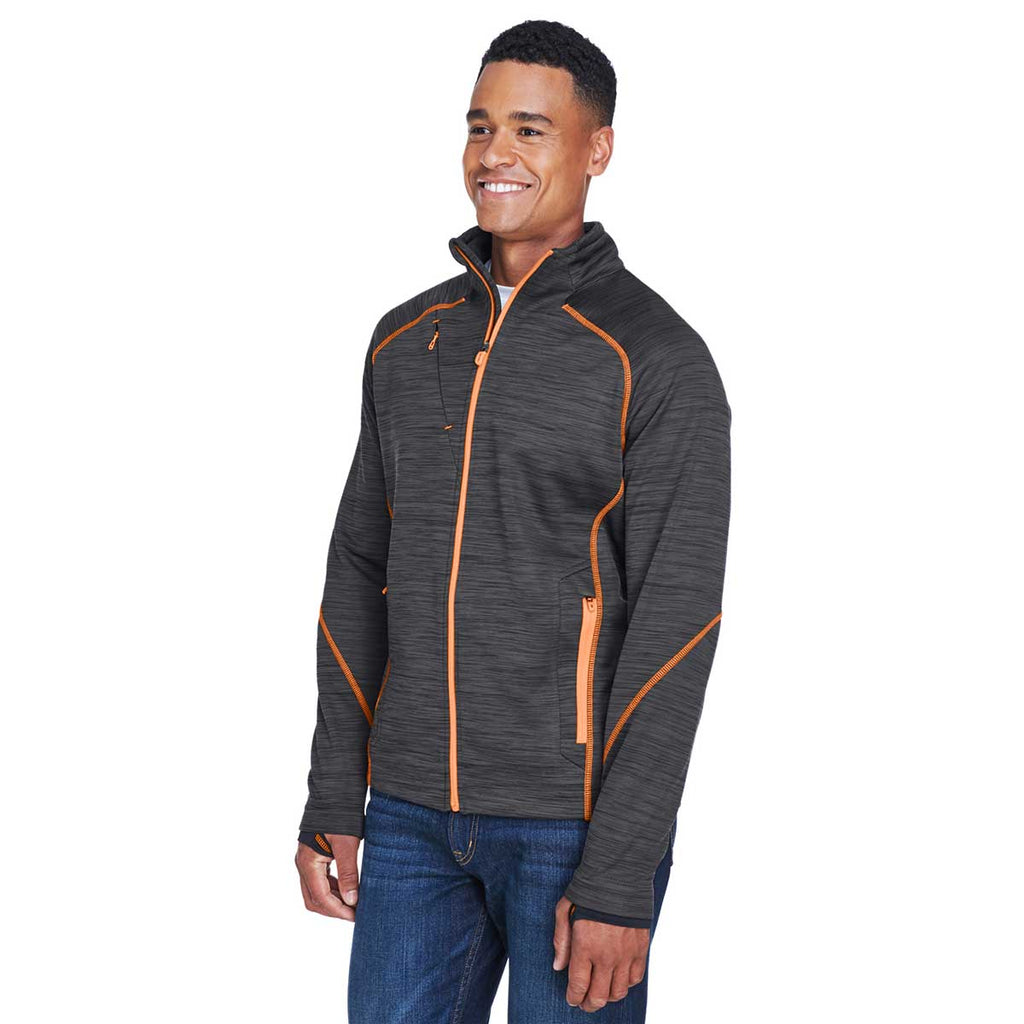 North End Men's Carbon/Orange Soda Flux Melange Bonded Fleece Jacket