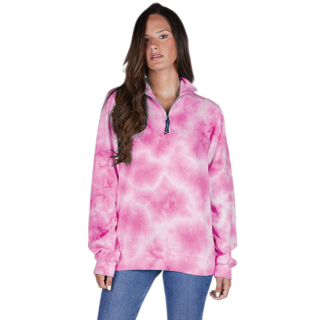 Charles River Unisex Pink Tie Crosswind Quarter Zip Sweatshirt (Tie-Dye)