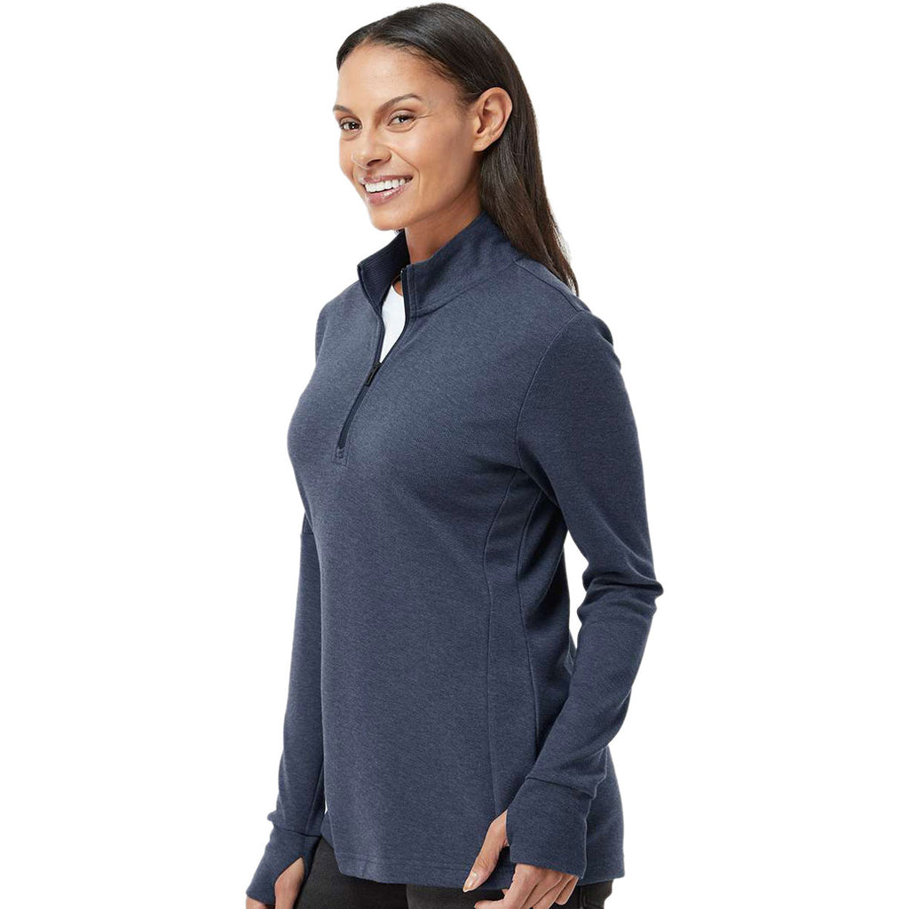 adidas Women's Collegiate Navy Melance 3-Stripes Quarter Zip Pullover