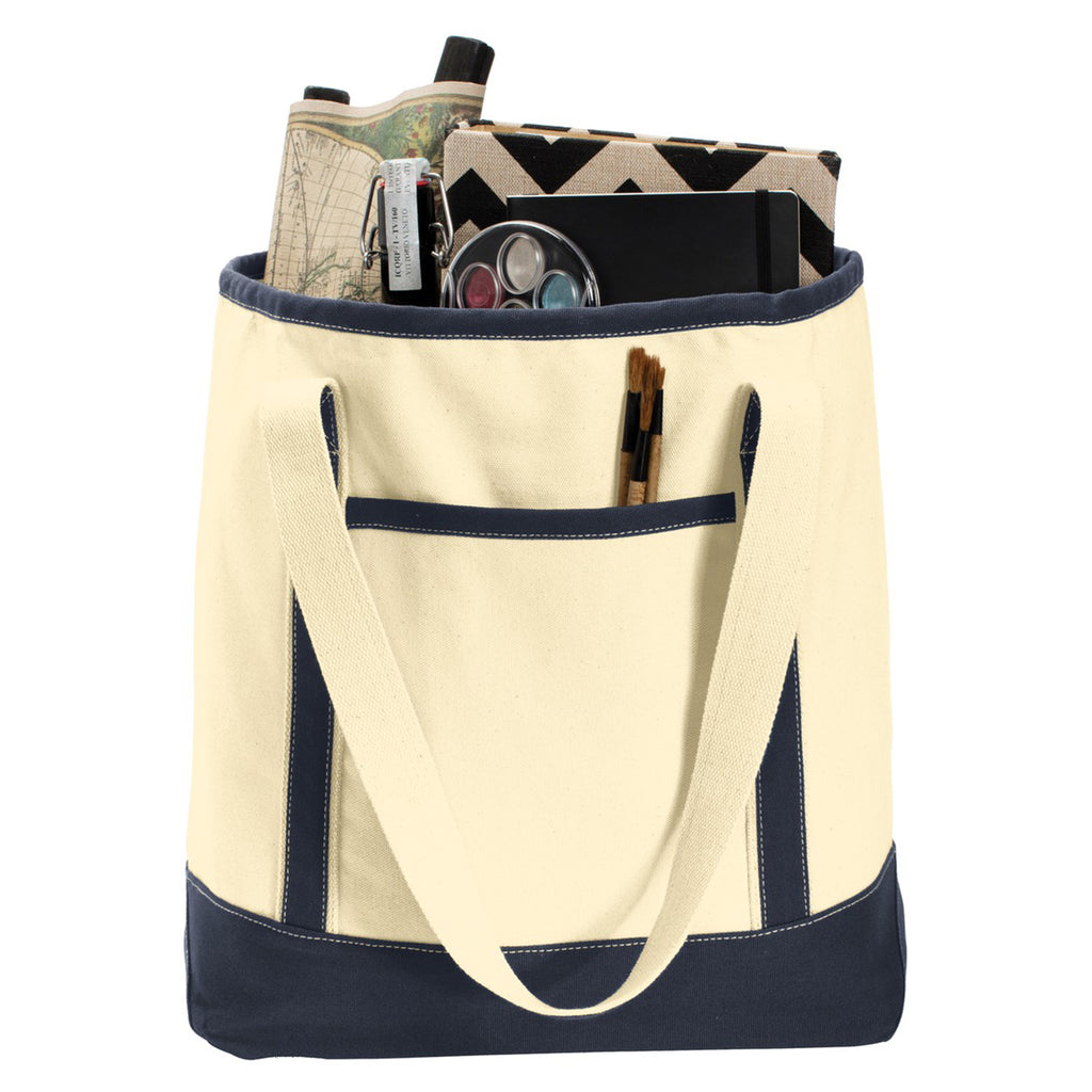 Port Authority Natural/Navy Large Cotton Canvas Boat Tote