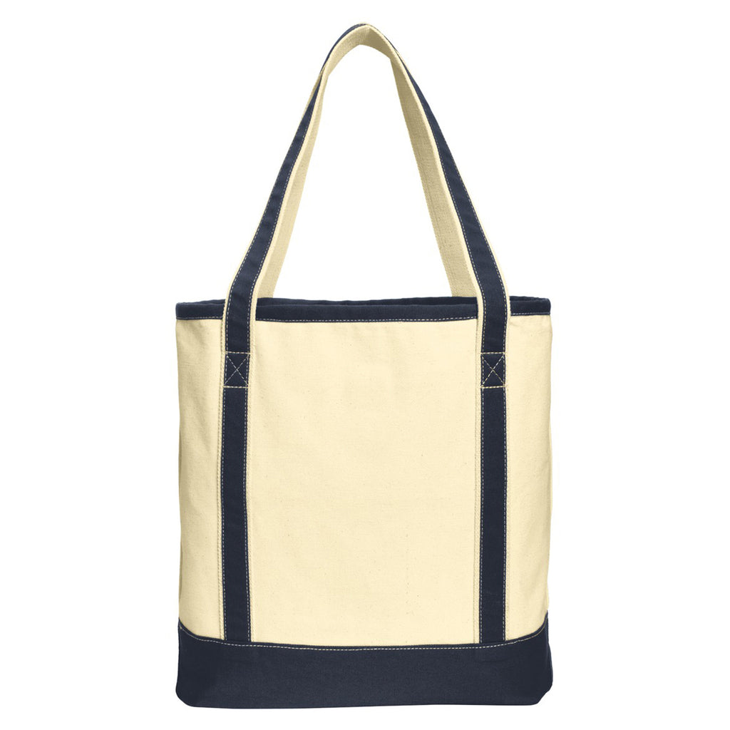 Port Authority Natural/Navy Large Cotton Canvas Boat Tote