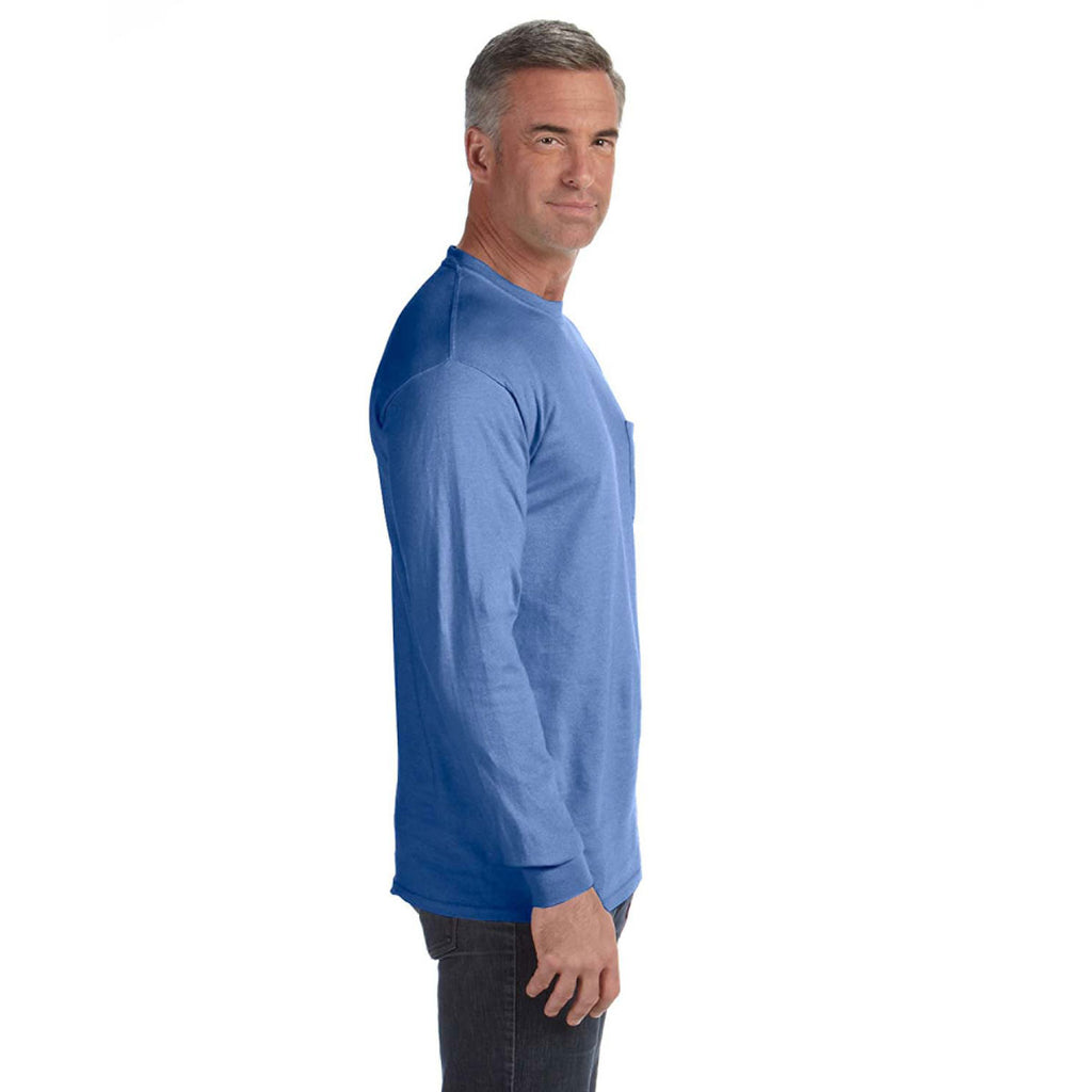 Comfort Colors Men's Flo Blue 6.1 Oz. Long-Sleeve Pocket T-Shirt