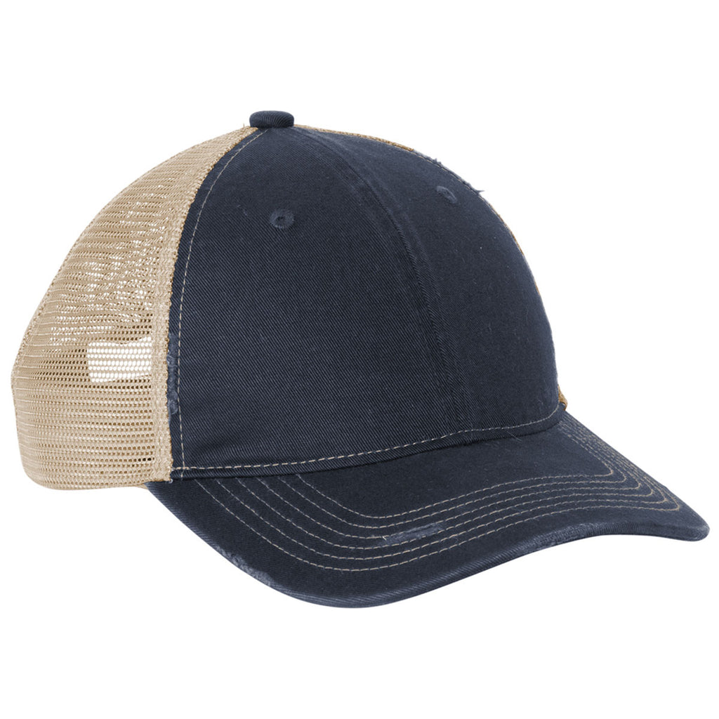 Port Authority River Blue Navy/ Khaki Distressed Mesh Back Cap