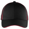 Port Authority Black/ Red Double Mesh Snapback Sandwich Bill Cap