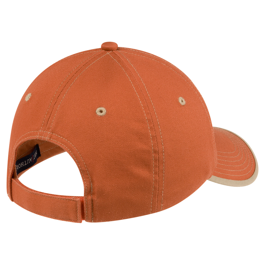 Port Authority Burnt Orange/Light Sand Vintage Washed Contrast Stitch Cap