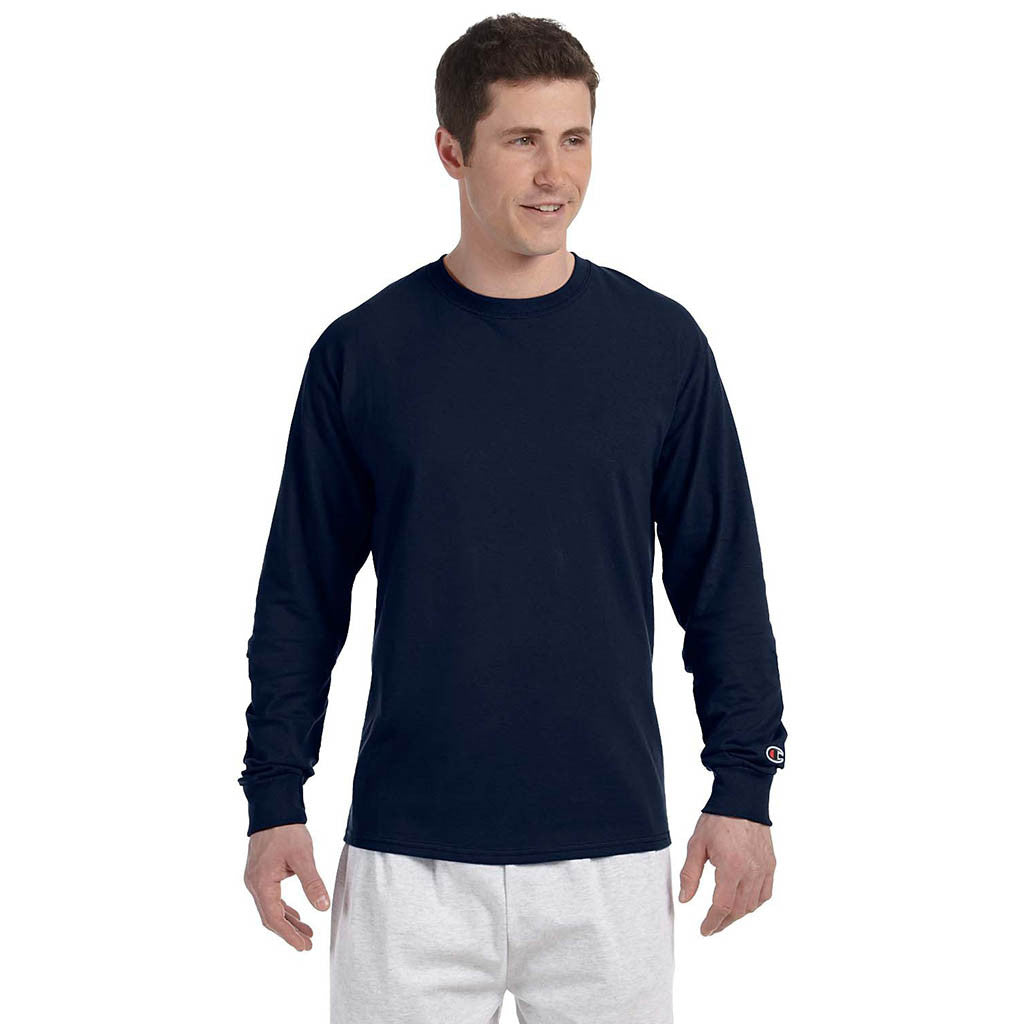 Champion Men's 5.2 oz Navy L/S Tagless T-Shirt