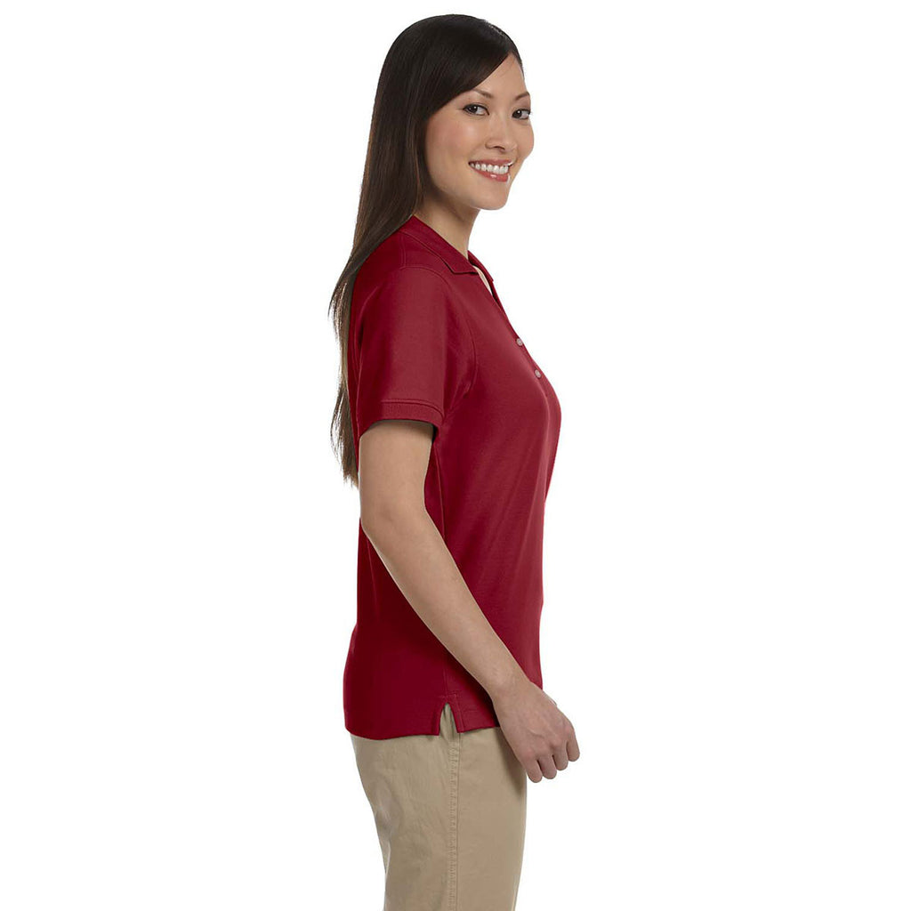 Devon & Jones Women's Burgundy Pima Pique Short-Sleeve Y-Collar Polo