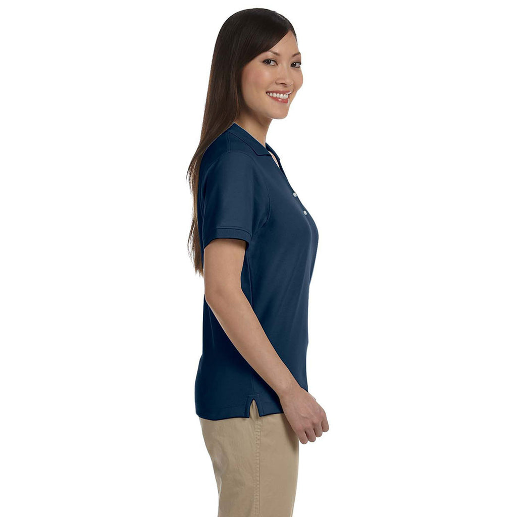 Devon & Jones Women's Navy Pima Pique Short-Sleeve Y-Collar Polo