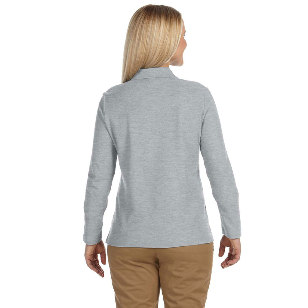 Devon & Jones Women's Grey Heather Pima Pique Long-Sleeve Polo