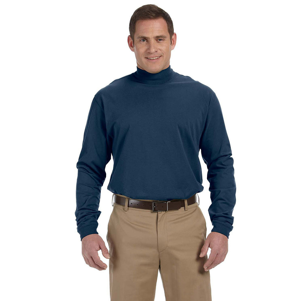 Devon & Jones Men's Navy Sueded Cotton Jersey Mock Turtleneck