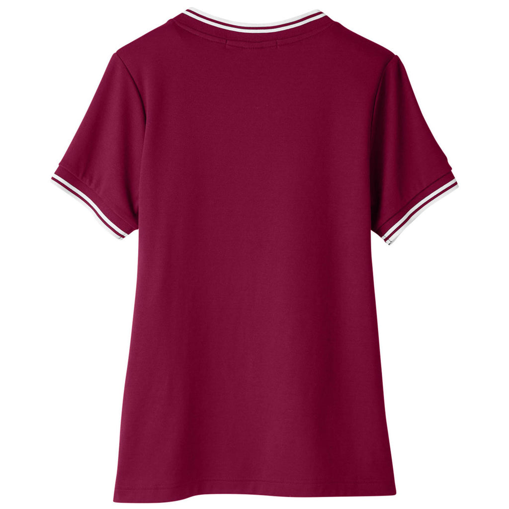 Devon & Jones Women's Burgundy/White CrownLux Performance Plaited Tipped V-Neck Polo