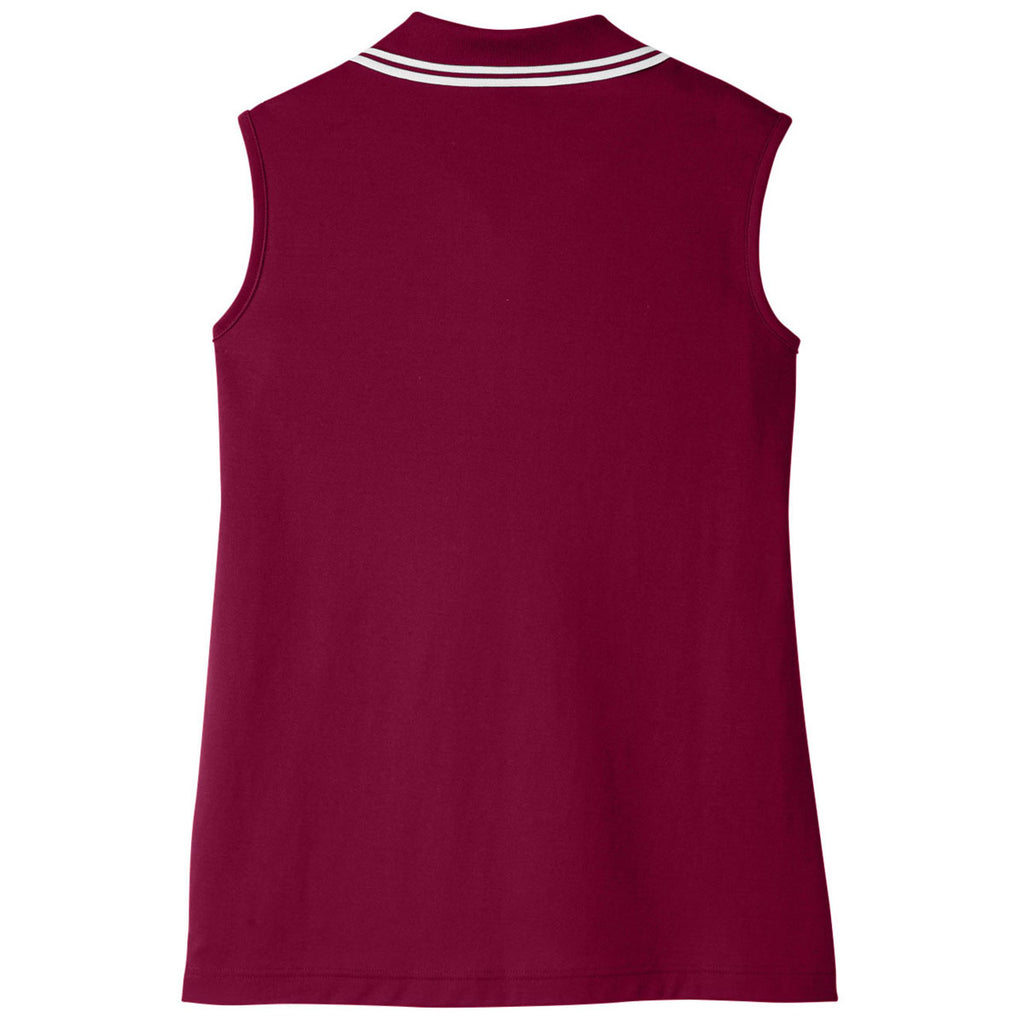 Devon & Jones Women's Burgundy/White CrownLux Performance Plaited Tipped Sleeveless Polo