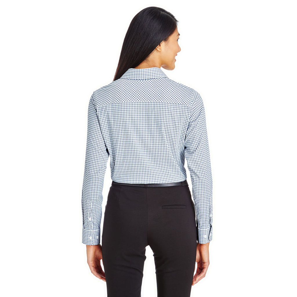 Devon & Jones Women's Navy/White CrownLux Performance Micro Windowpane Shirt