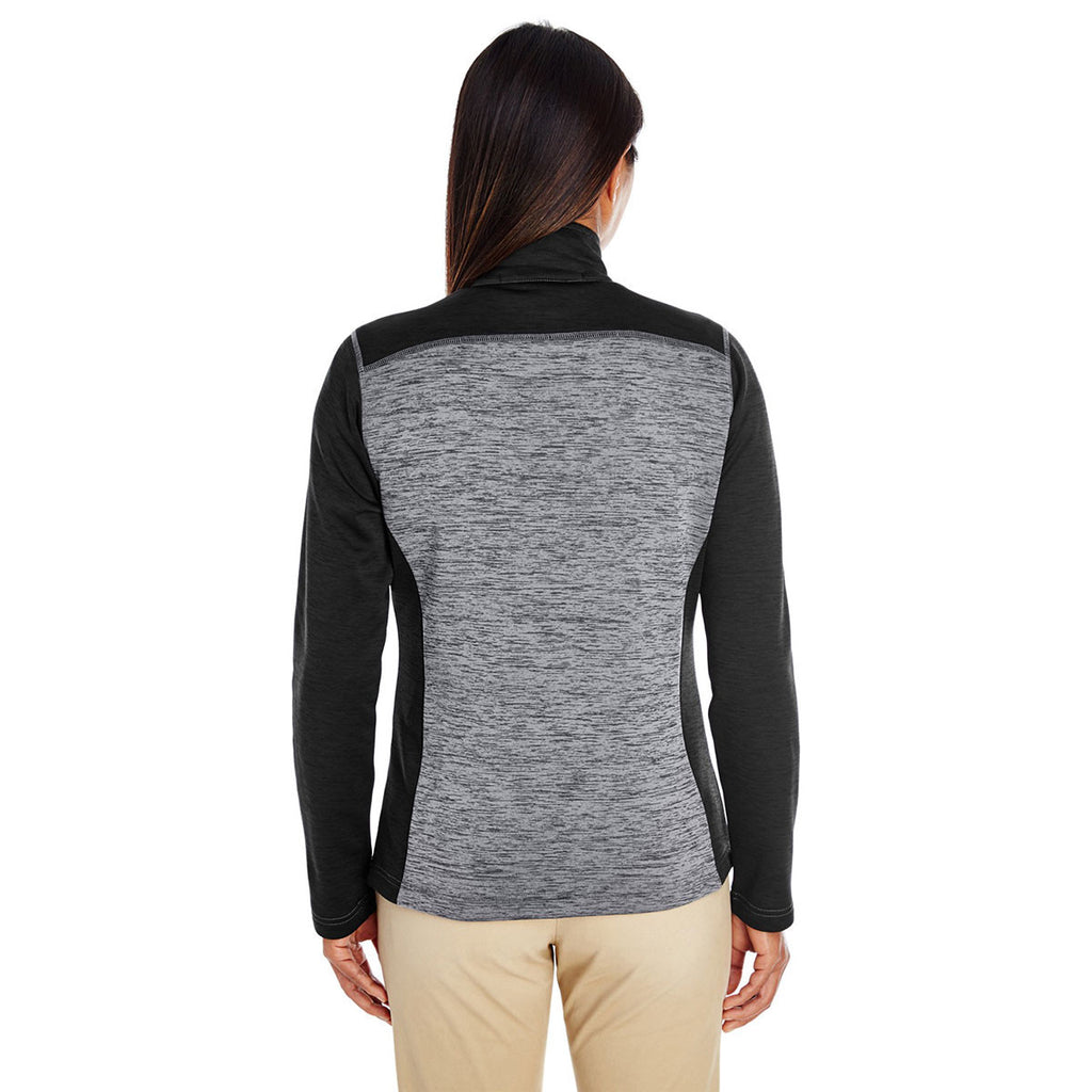 Devon & Jones Women's Black Heather/Dark Grey Heather Newbury Colorblock Melange Fleece Full-zip