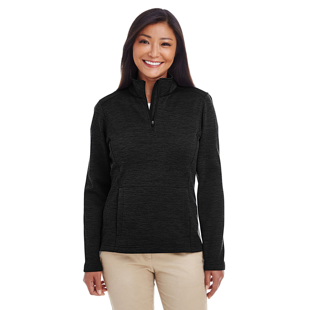 Devon & Jones Women's Black Heather Newbury Melange Fleece Quarter-zip