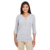 Devon & Jones Women's Grey Heather Perfect Fit Y-Placket Convertible Sleeve Knit Top