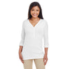 Devon & Jones Women's White Perfect Fit Y-Placket Convertible Sleeve Knit Top