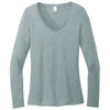 District Women's Flint Blue Heather Perfect Tri Long Sleeve V-Neck Tee