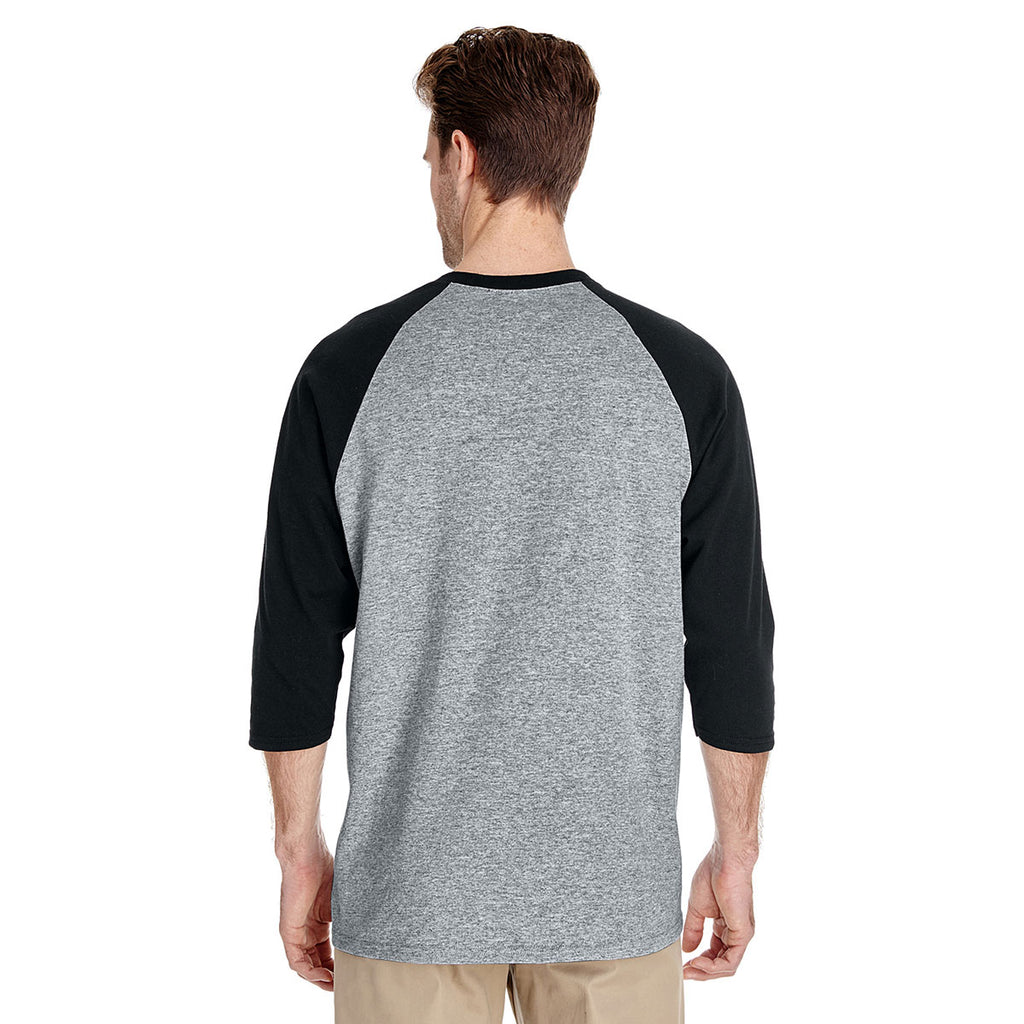 Gildan Unisex Sport Grey/Black 5.3 oz. 3/4-Raglan Sleeve T-Shirt