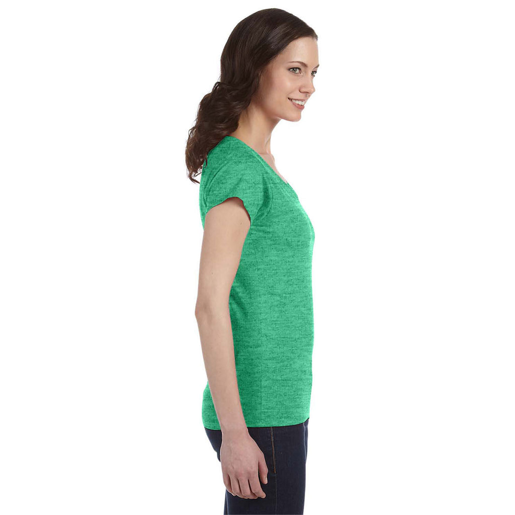 Gildan Women's Heather Irish Green SoftStyle 4.5 oz. Fitted V-Neck T-Shirt