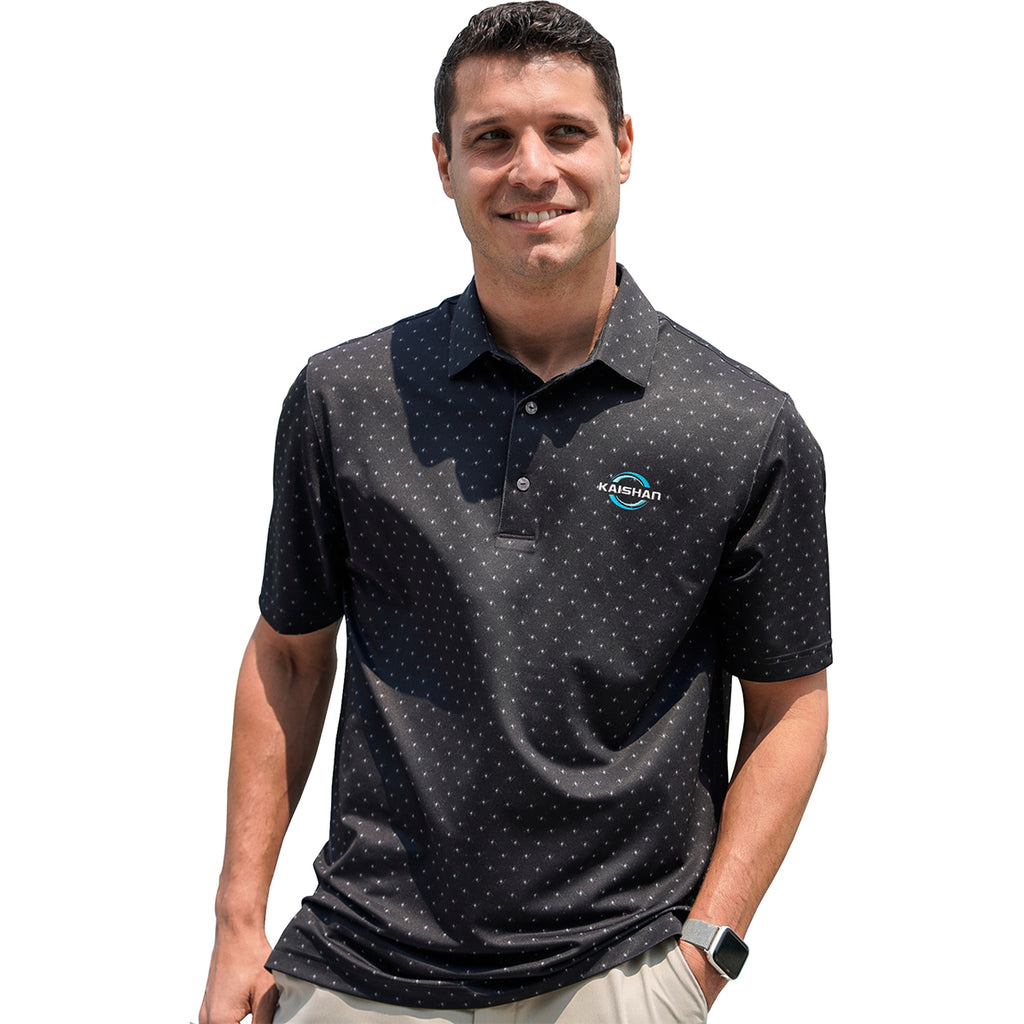 Greg Norman Men's Black Micro Pique Spinner Print Polo