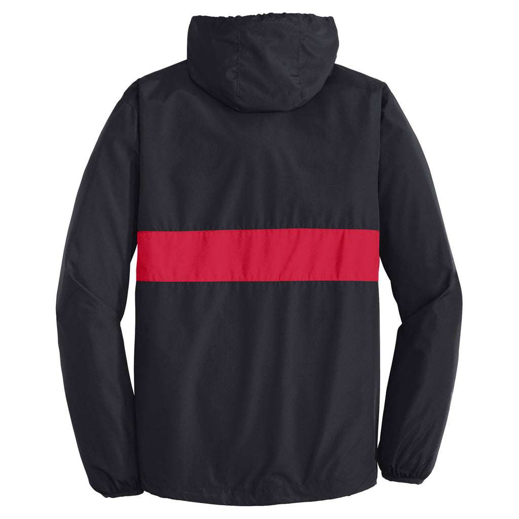 Sport-Tek Men's Black/True Red Zipped Pocket Anorak