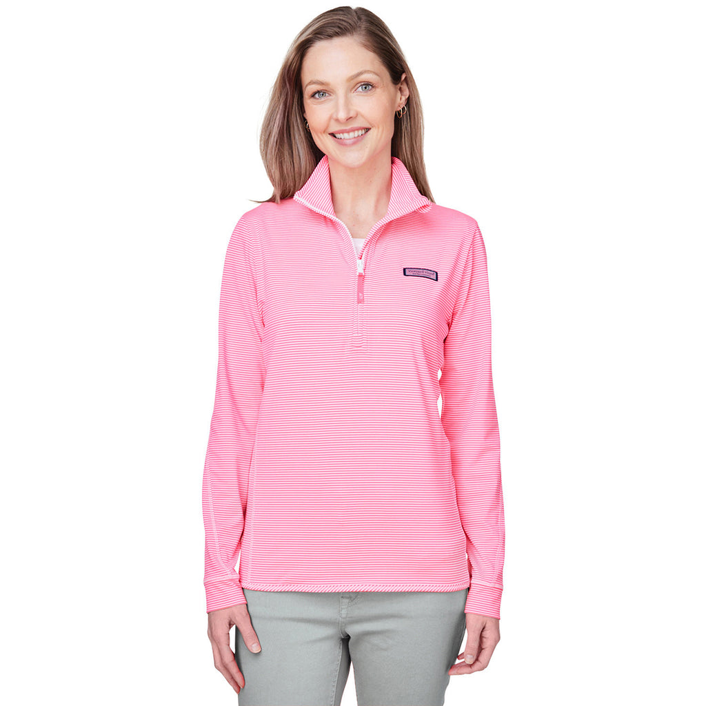 Vineyard Vines Women's Knkout Pink Microstripe Sankaty Half-Zip Pullover