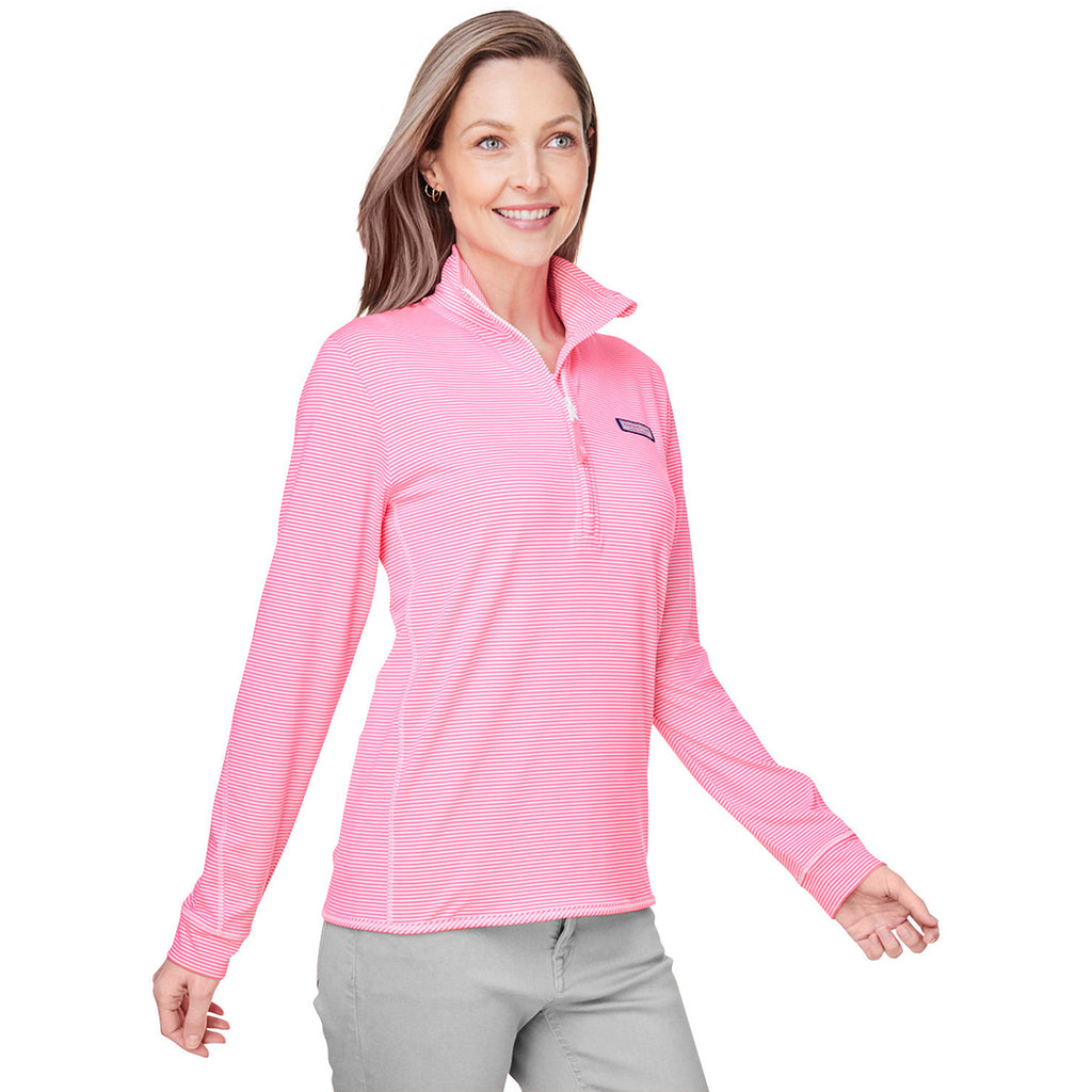 Vineyard Vines Women's Knkout Pink Microstripe Sankaty Half-Zip Pullover